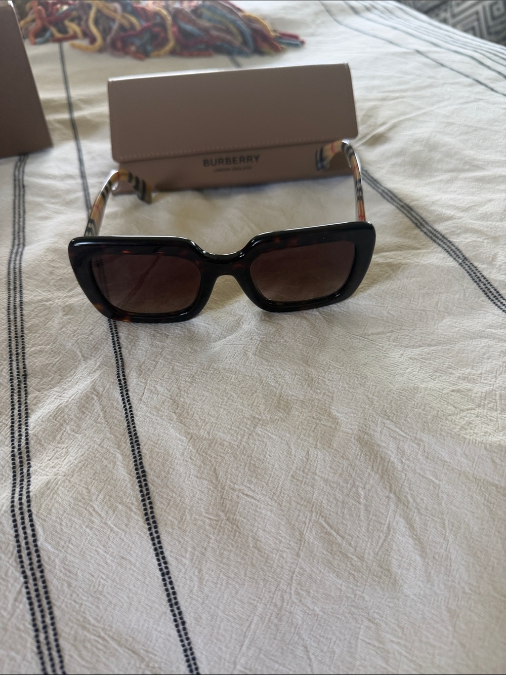 Burberry Tortoiseshell Square-Frame Sunglasses with Brown Lenses